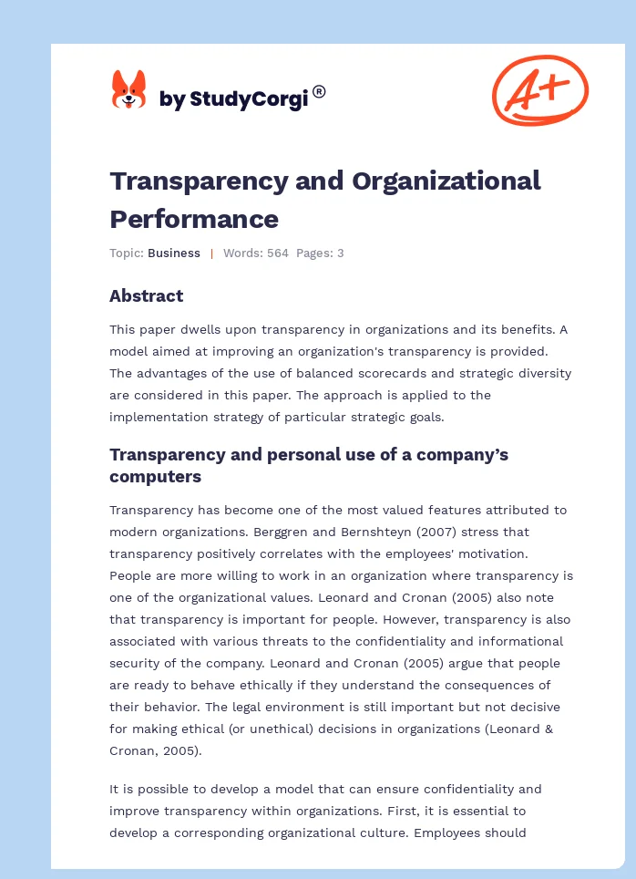 Transparency and Organizational Performance. Page 1