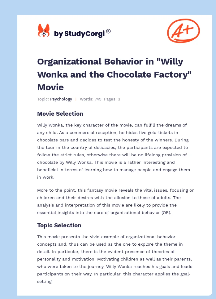 Organizational Behavior in "Willy Wonka and the Chocolate Factory" Movie. Page 1
