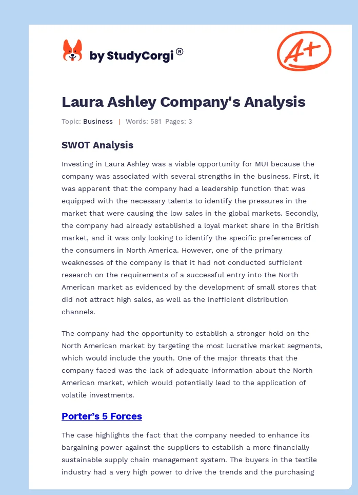 Laura Ashley Company's Analysis. Page 1