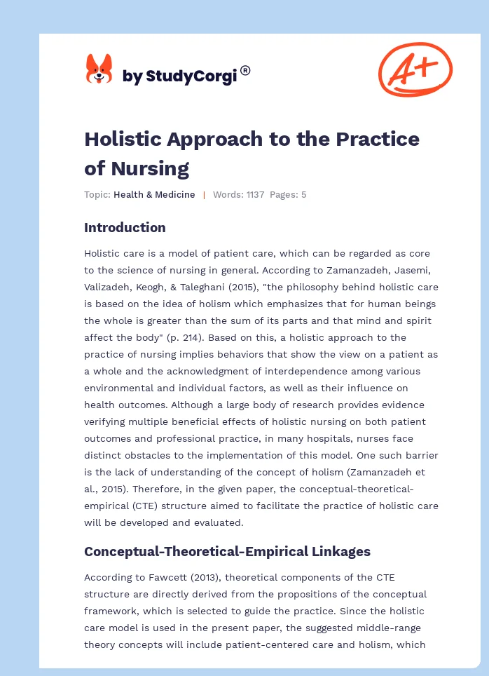 Holistic Approach to the Practice of Nursing. Page 1