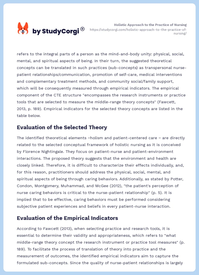 Holistic Approach to the Practice of Nursing. Page 2