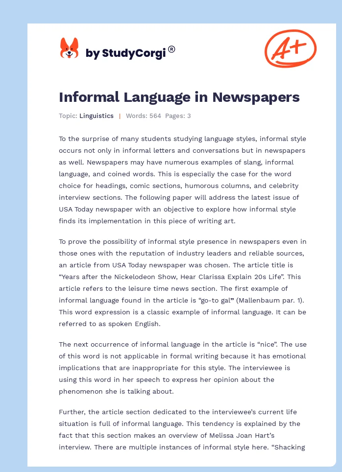 Informal Language in Newspapers. Page 1