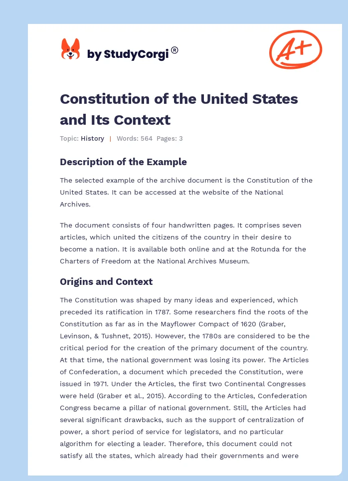 Constitution of the United States and Its Context. Page 1