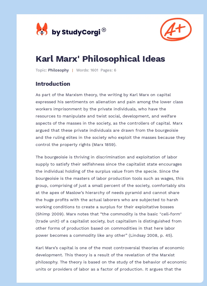 Karl Marx' Philosophical Ideas. Page 1