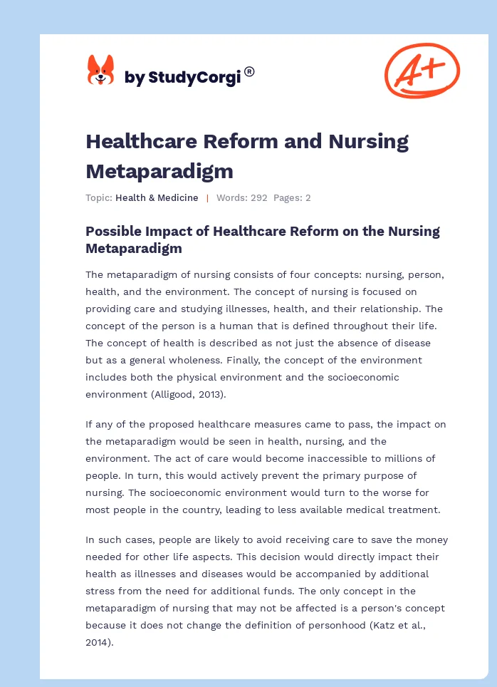 Healthcare Reform and Nursing Metaparadigm. Page 1