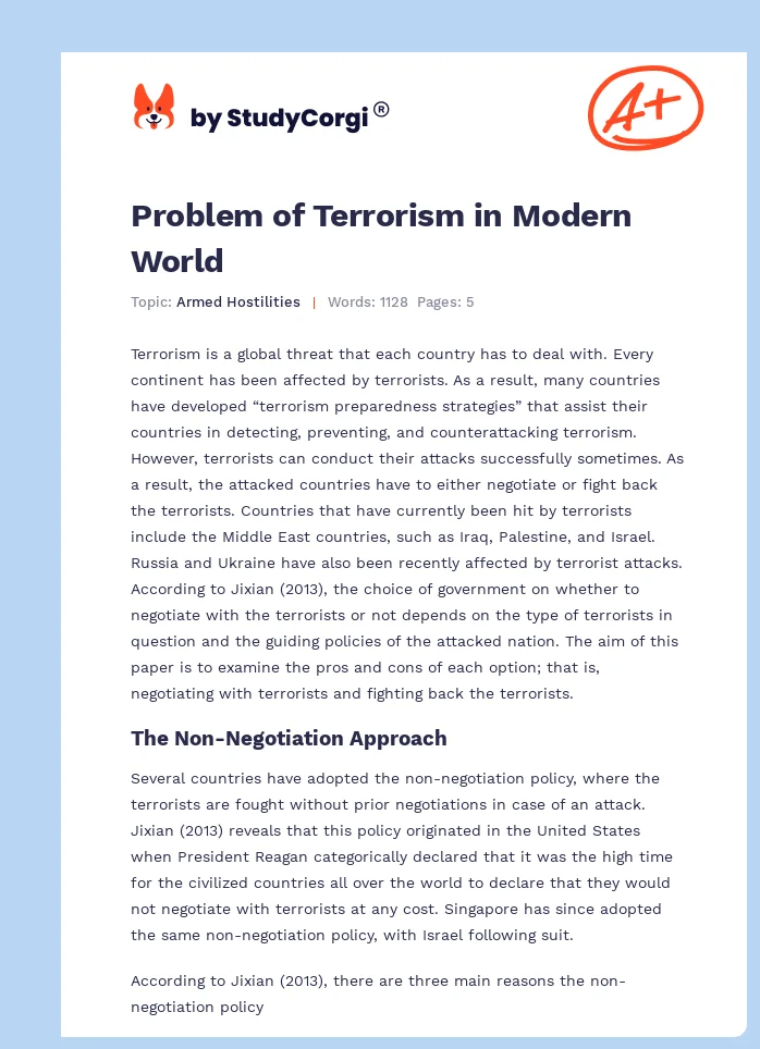 Problem of Terrorism in Modern World. Page 1