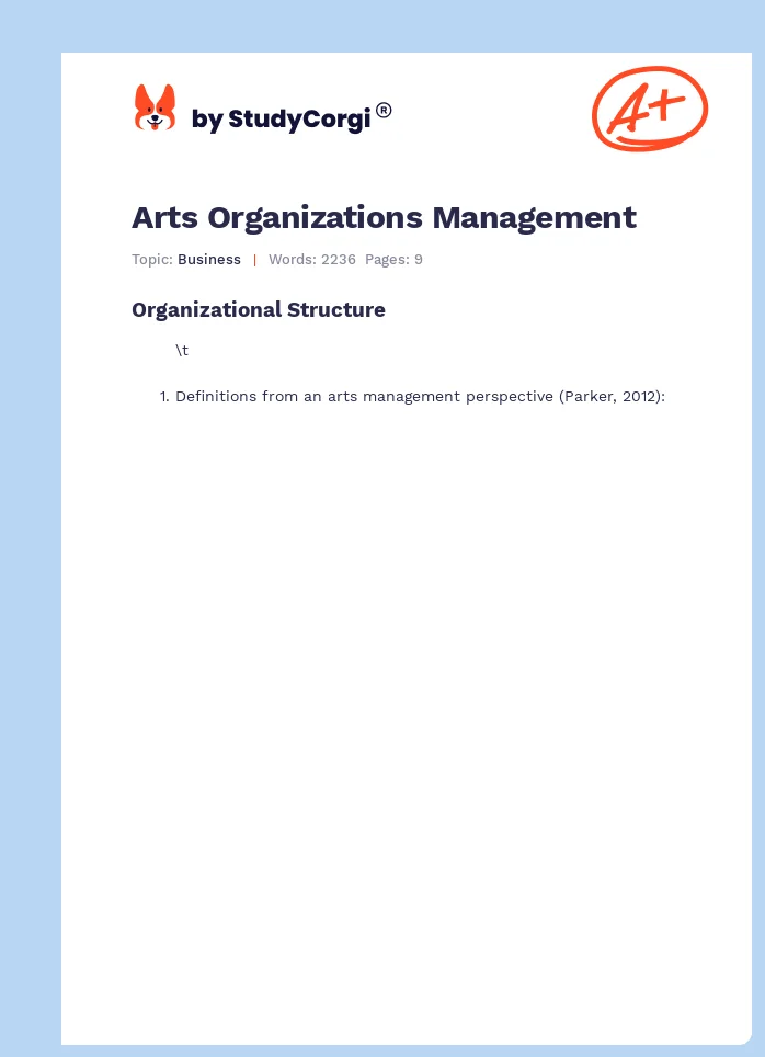 Arts Organizations Management. Page 1
