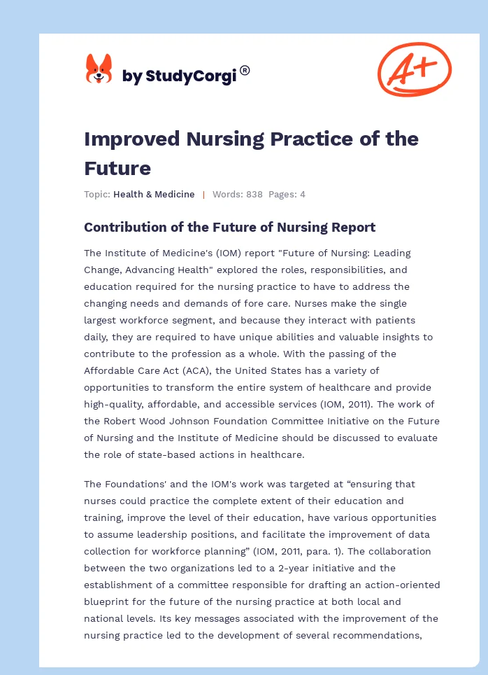 Improved Nursing Practice of the Future. Page 1