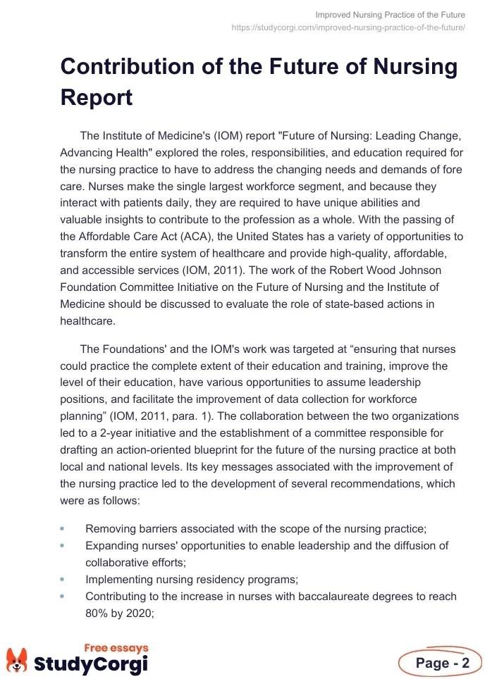 Improved Nursing Practice of the Future. Page 2