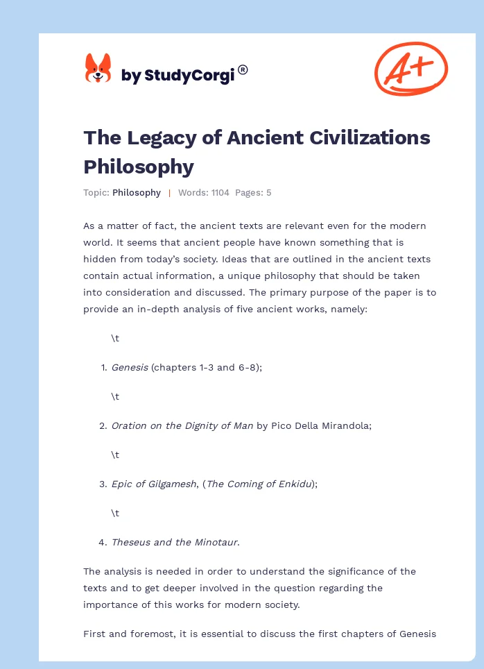 The Legacy of Ancient Civilizations Philosophy. Page 1