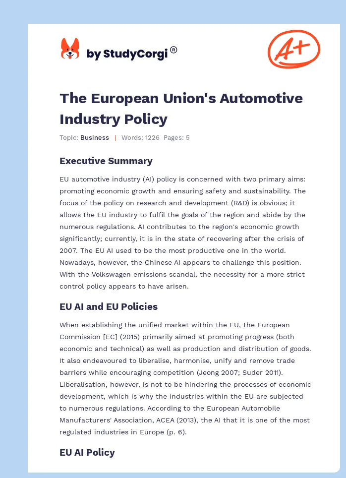 The European Union's Automotive Industry Policy. Page 1