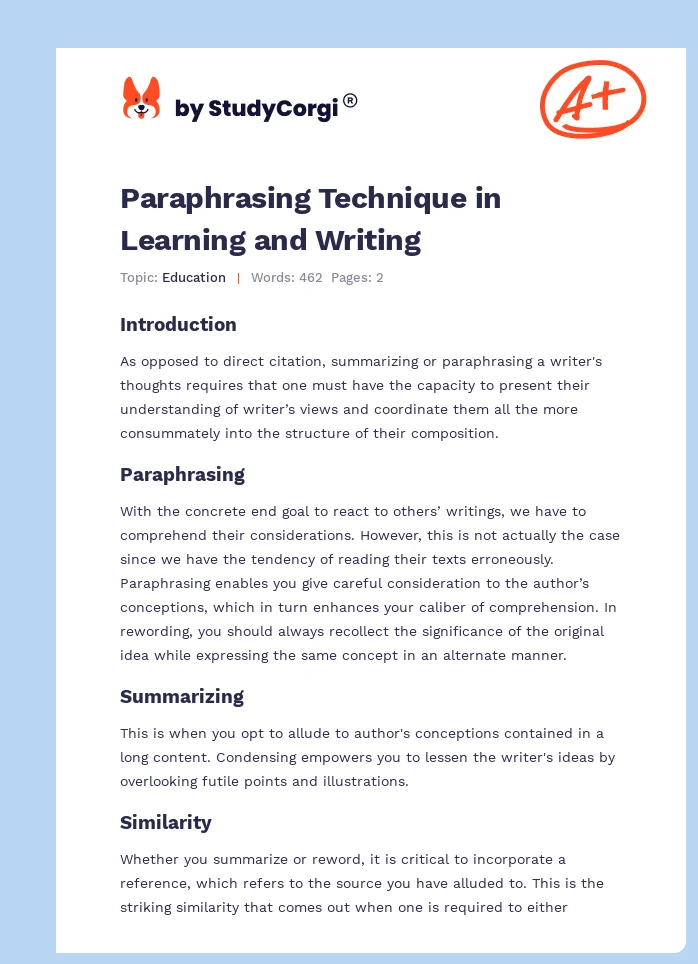Paraphrasing Technique in Learning and Writing. Page 1