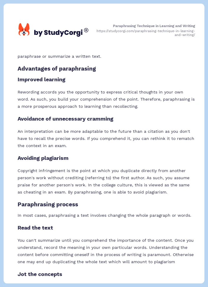 Paraphrasing Technique in Learning and Writing. Page 2