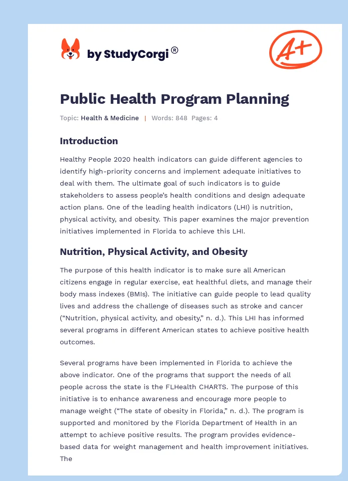 Public Health Program Planning. Page 1