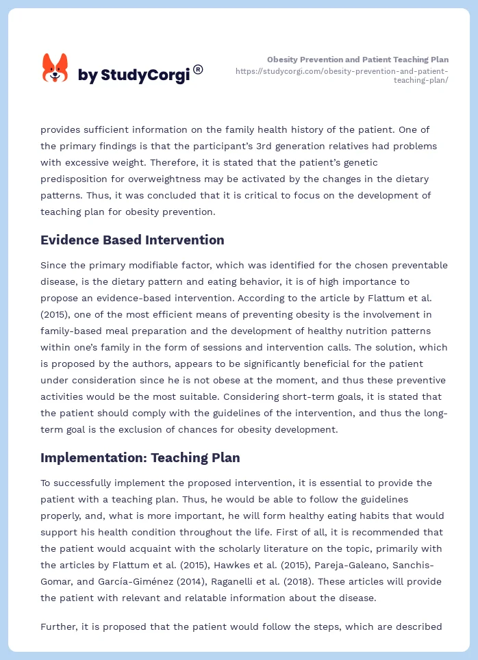 Obesity Prevention and Patient Teaching Plan. Page 2