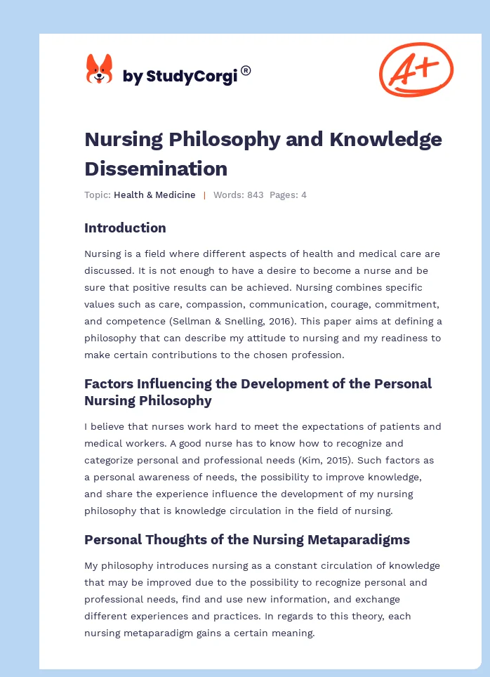 Nursing Philosophy and Knowledge Dissemination. Page 1