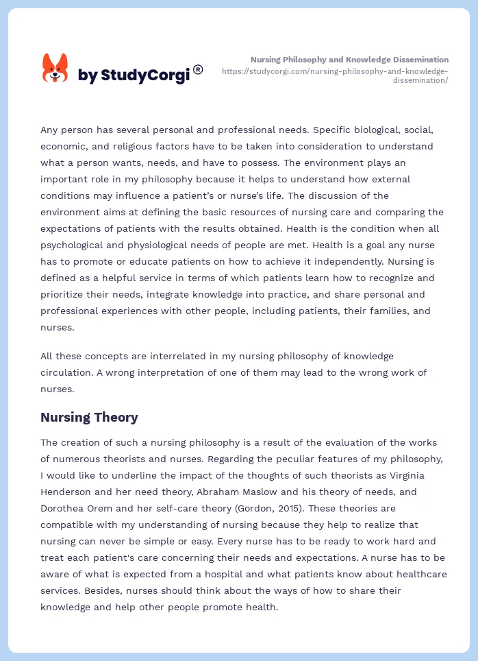 Nursing Philosophy and Knowledge Dissemination. Page 2