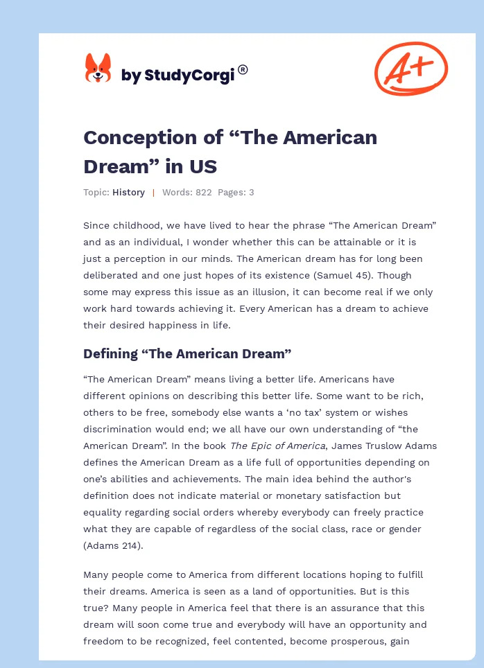 Conception of “The American Dream” in US. Page 1