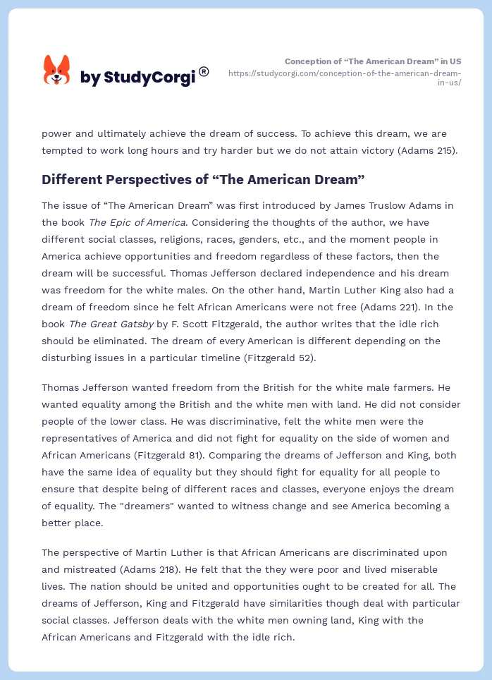Conception of “The American Dream” in US. Page 2