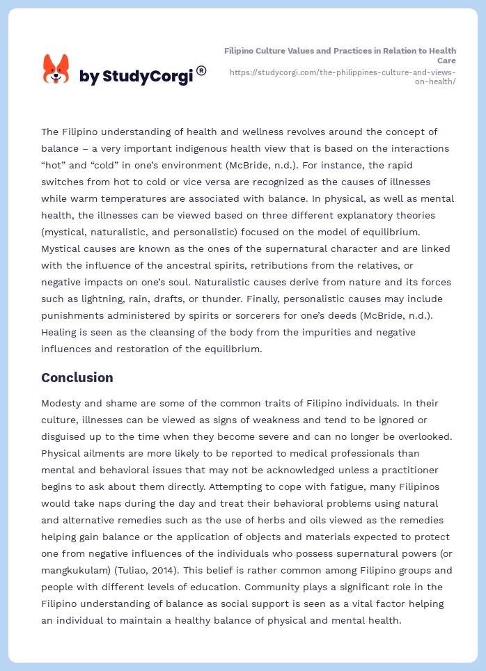 Filipino Culture Values and Practices in Relation to Health Care. Page 2