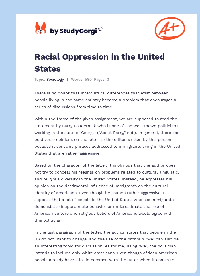Racial Oppression in the United States. Page 1