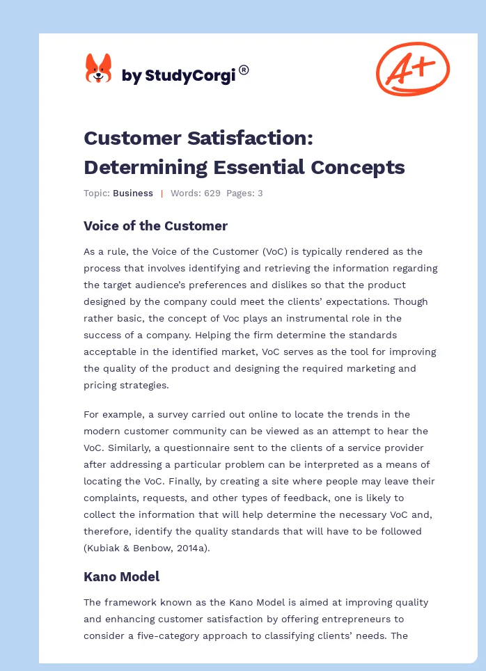 Customer Satisfaction: Determining Essential Concepts. Page 1