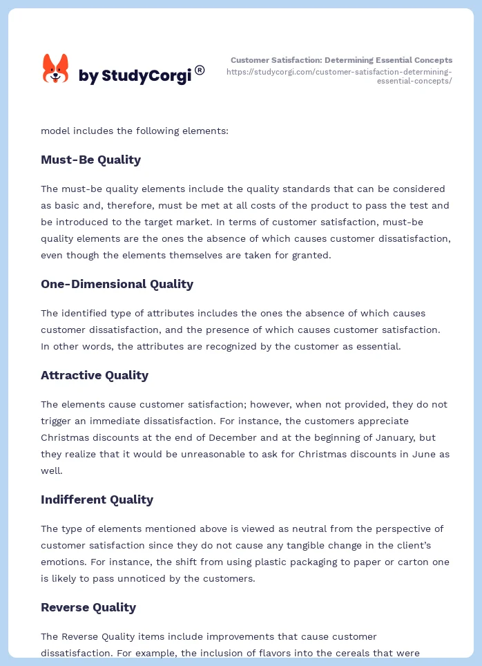 Customer Satisfaction: Determining Essential Concepts. Page 2