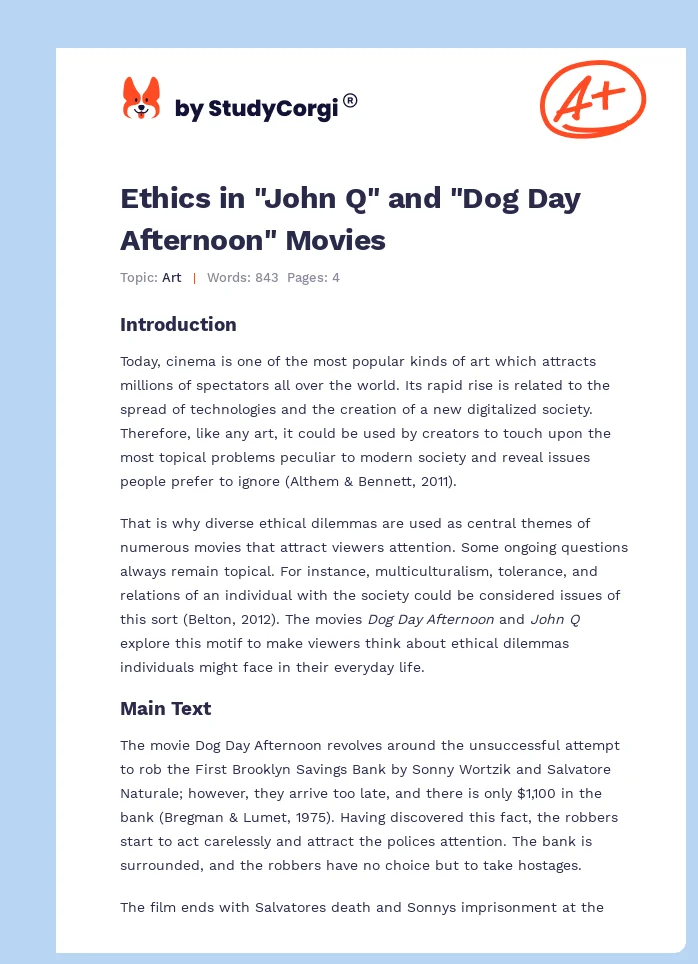 Ethics in "John Q" and "Dog Day Afternoon" Movies. Page 1