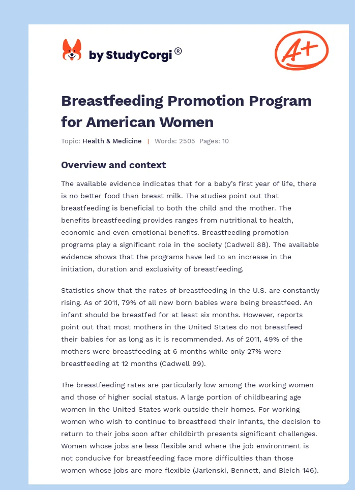 Breastfeeding Promotion Program for American Women. Page 1