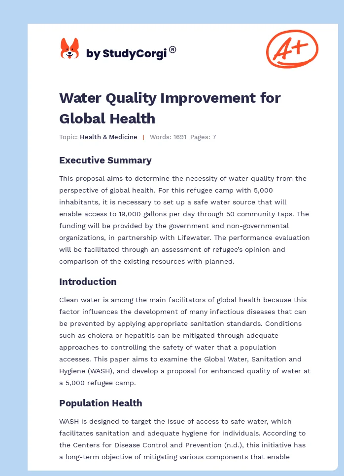 Water Quality Improvement for Global Health. Page 1