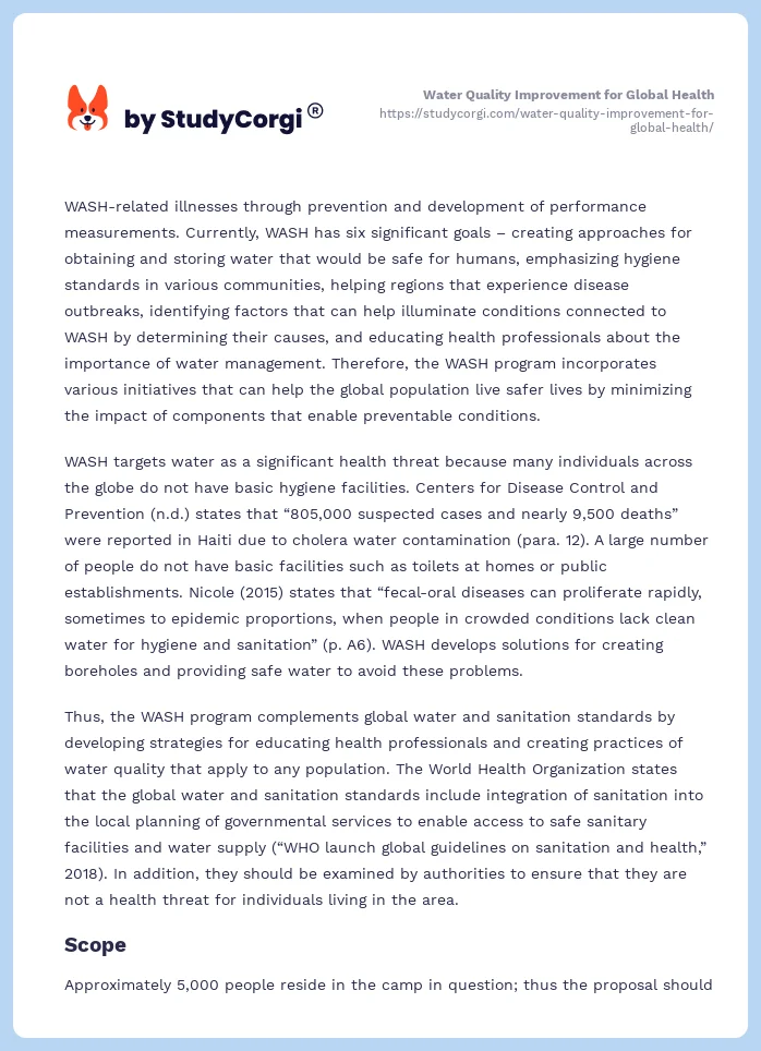 Water Quality Improvement for Global Health. Page 2