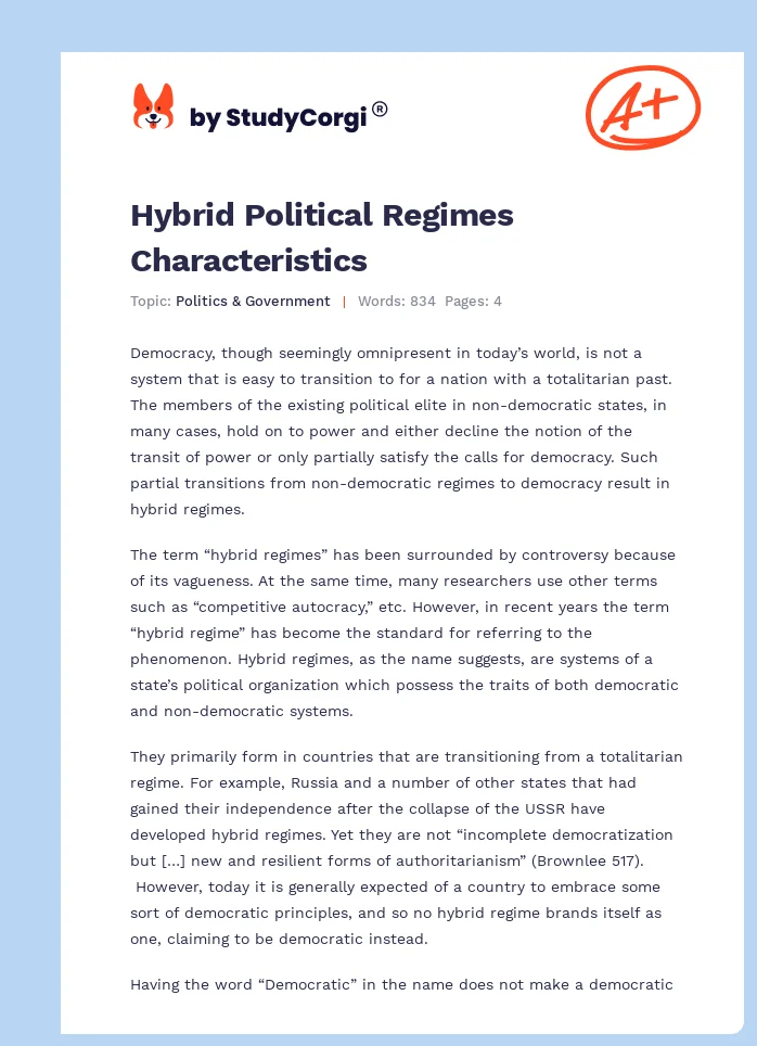 Hybrid Political Regimes Characteristics. Page 1