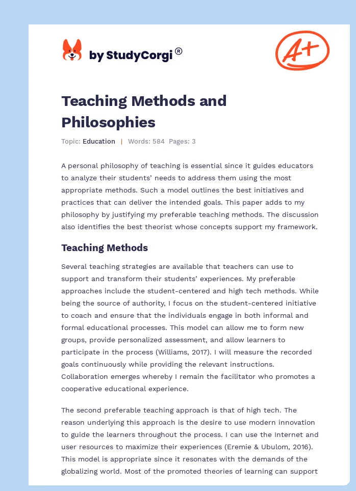Teaching Methods and Philosophies. Page 1