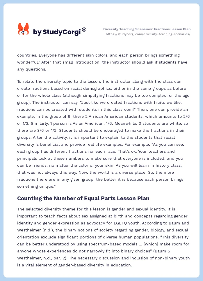 Diversity Teaching Scenarios: Fractions Lesson Plan. Page 2