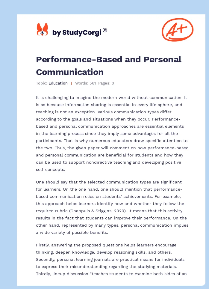 Performance-Based and Personal Communication. Page 1