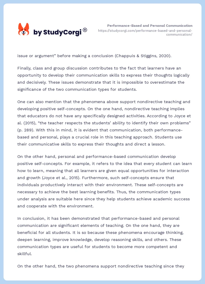 Performance-Based and Personal Communication. Page 2