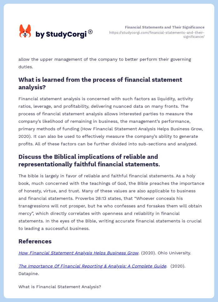Financial Statements and Their Significance. Page 2
