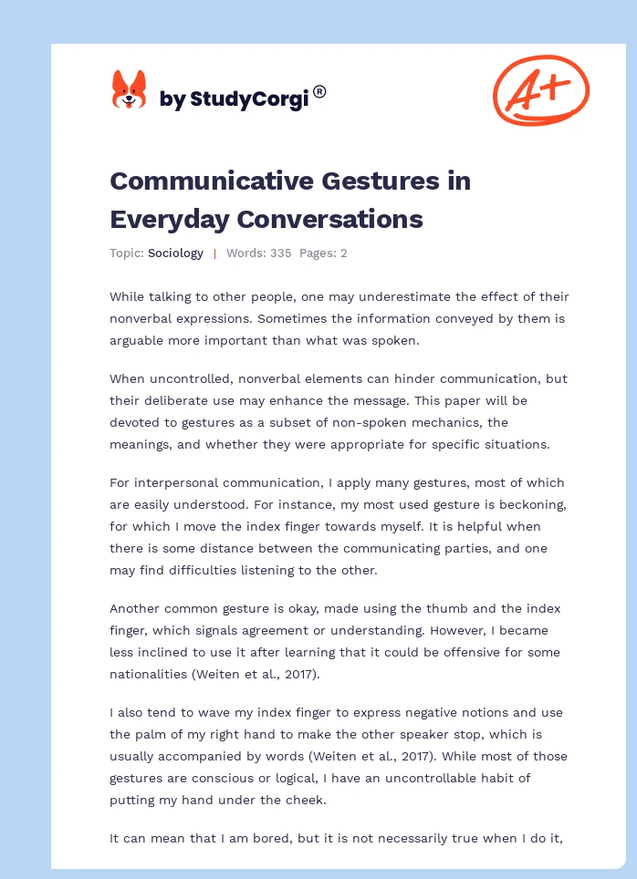 Communicative Gestures in Everyday Conversations. Page 1