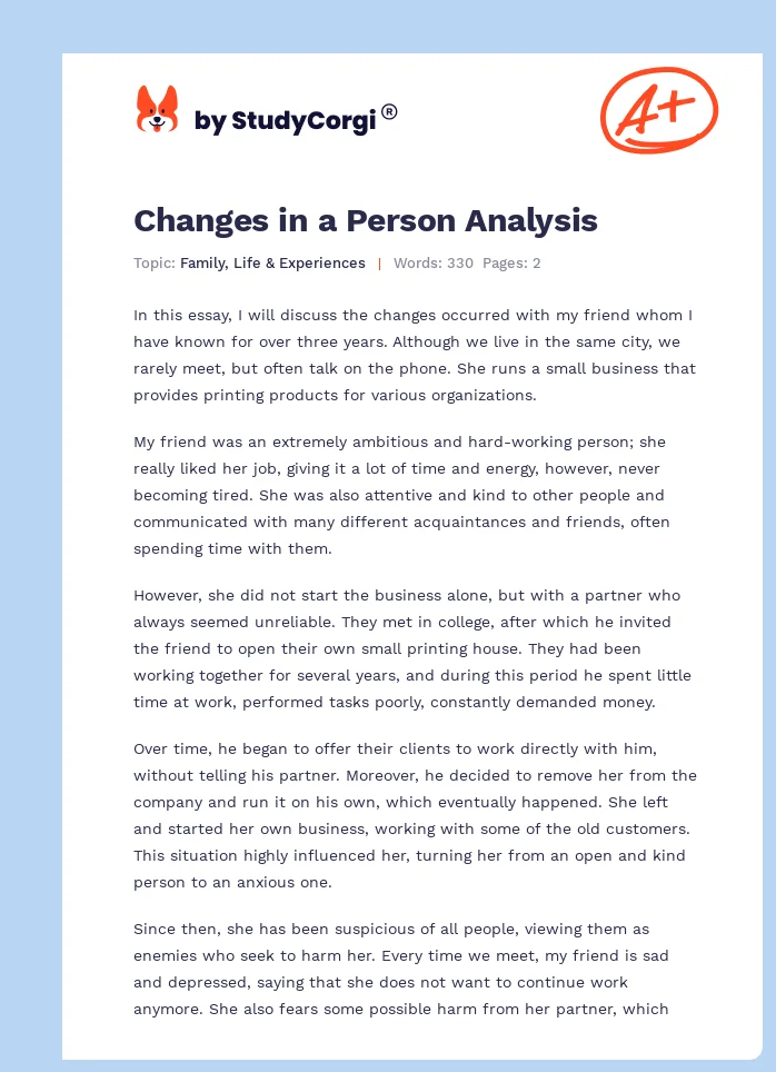 Changes in a Person Analysis. Page 1