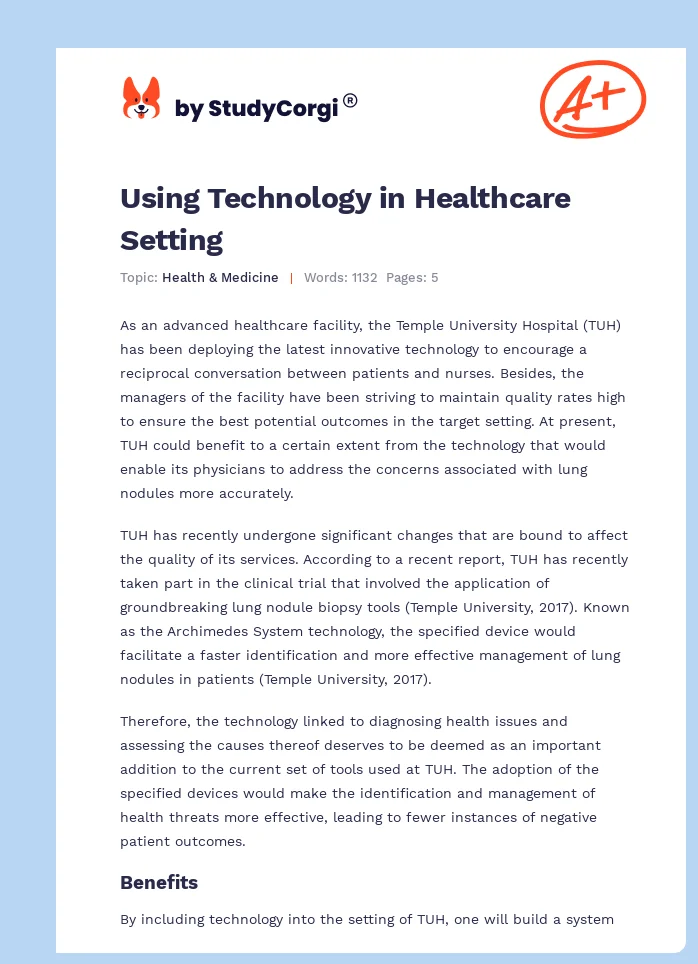 Using Technology in Healthcare Setting. Page 1