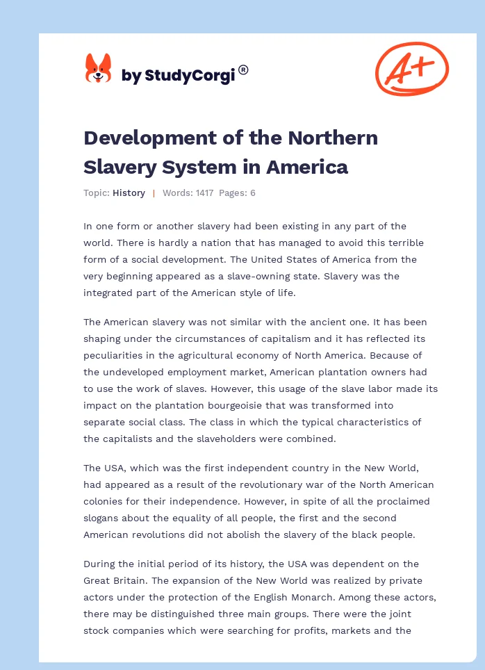 Development of the Northern Slavery System in America. Page 1