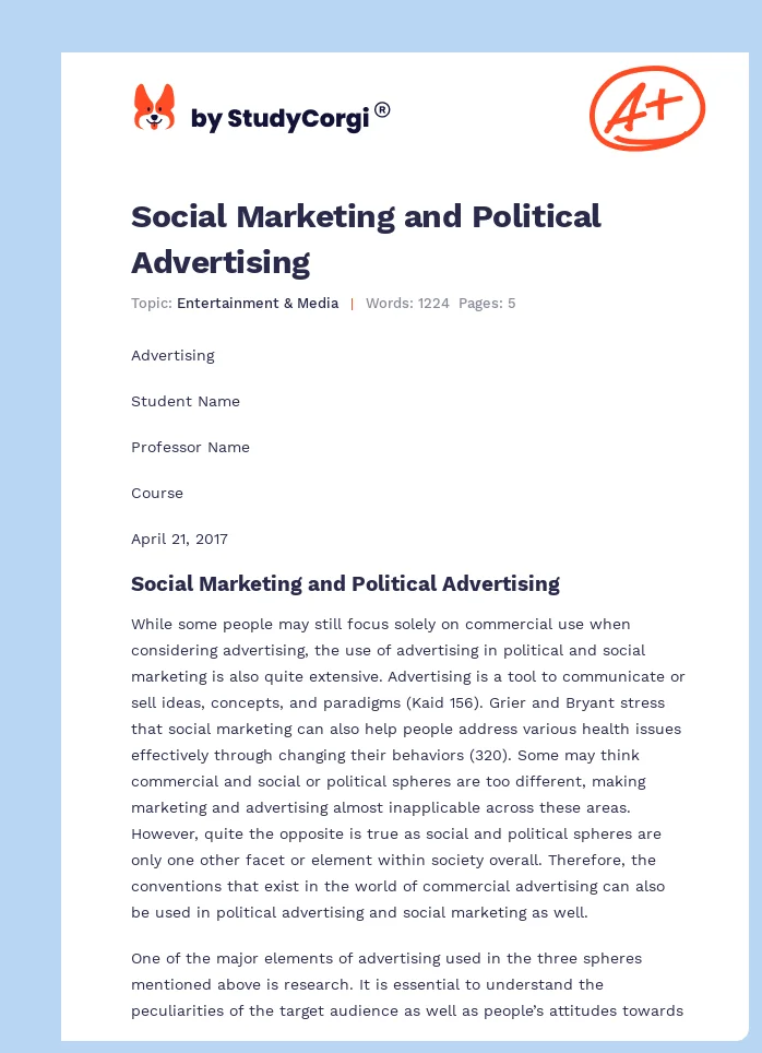 Social Marketing and Political Advertising. Page 1