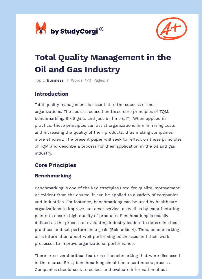Total Quality Management in the Oil and Gas Industry. Page 1