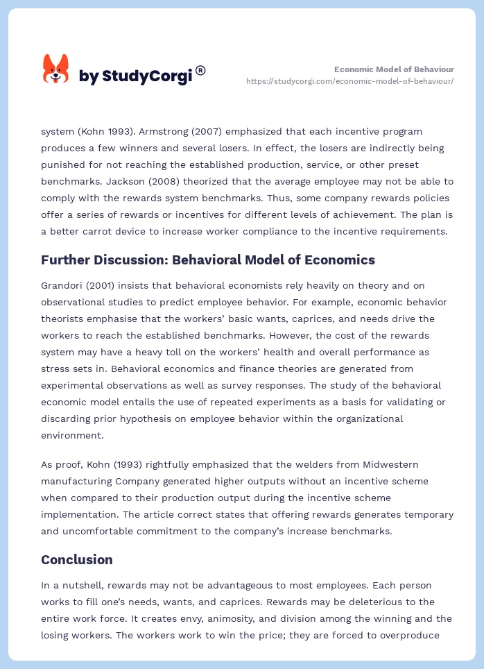 Economic Model of Behaviour. Page 2