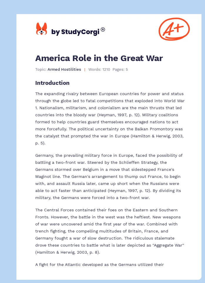 America Role in the Great War. Page 1