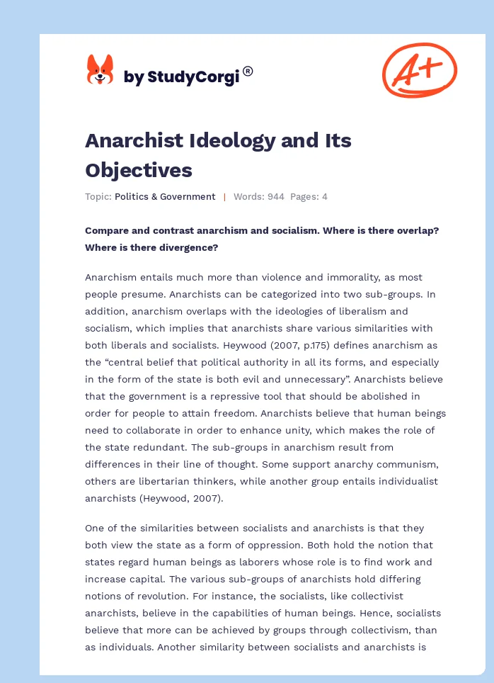 Anarchist Ideology and Its Objectives. Page 1