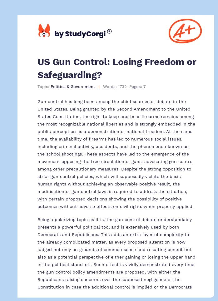 US Gun Control: Losing Freedom or Safeguarding?. Page 1