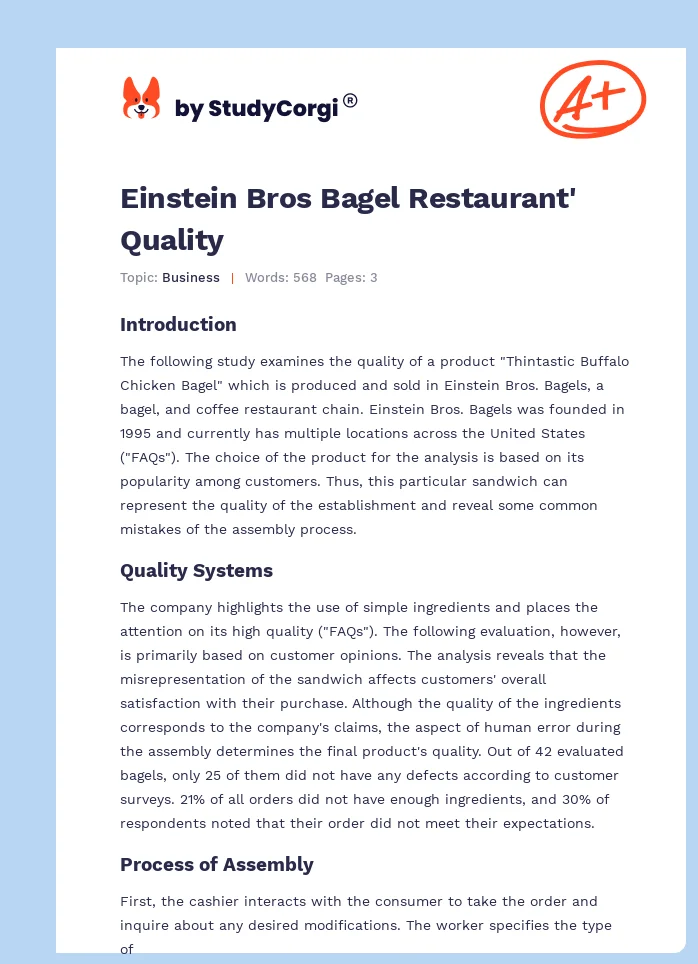 Einstein Bros Bagel Restaurant' Quality. Page 1