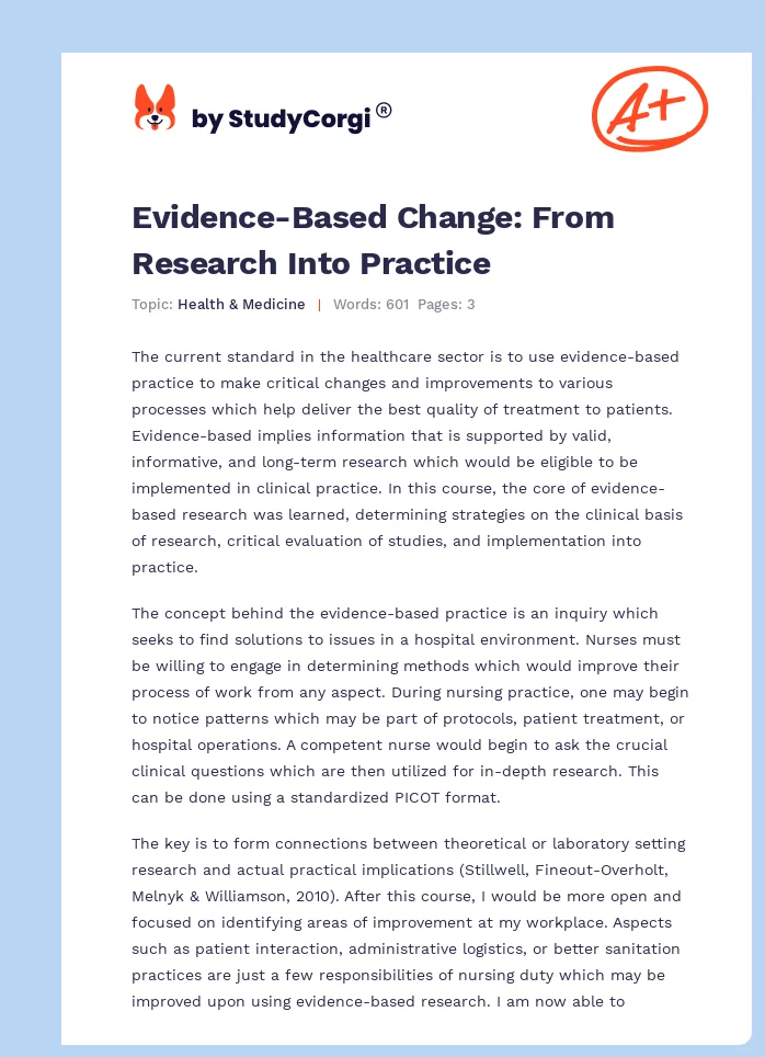 Evidence-Based Change: From Research Into Practice. Page 1