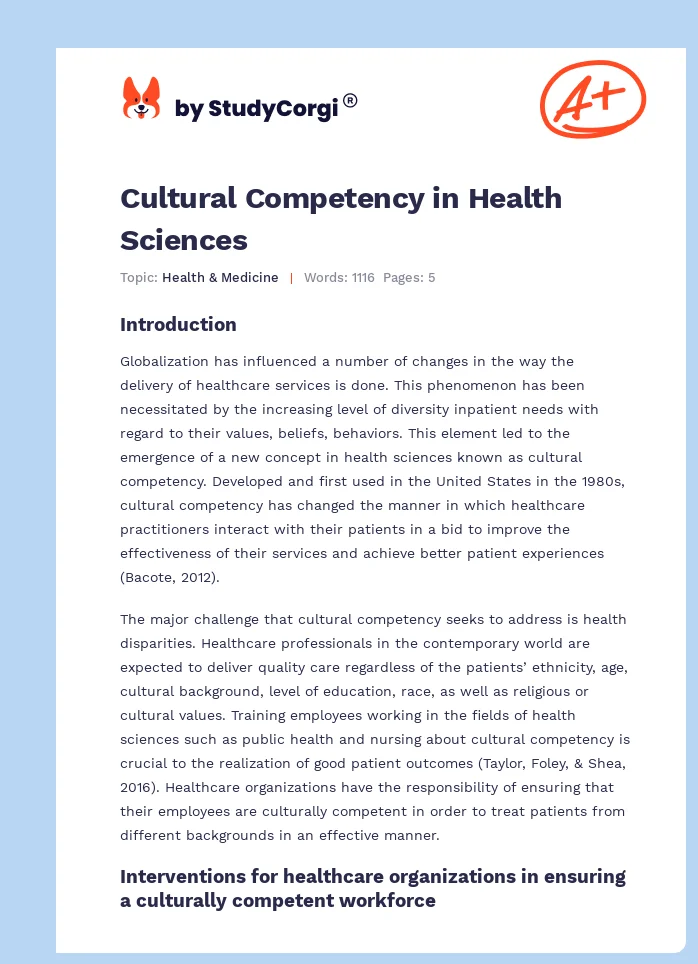 Cultural Competency in Health Sciences. Page 1